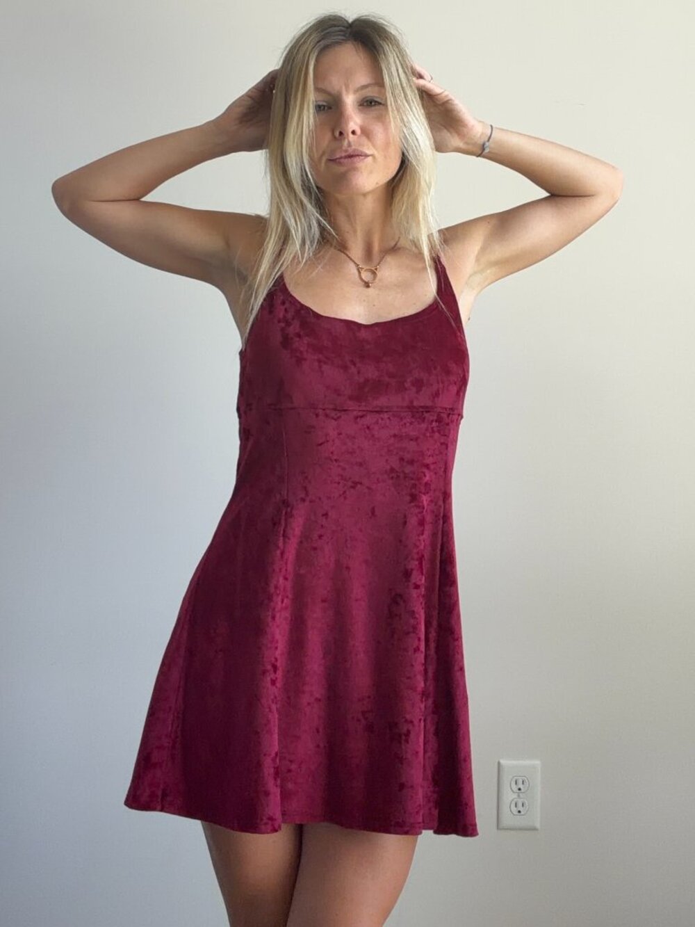 80s Velvet Mini Dress (M) medium red vintage burgundy vampy goth baddie punk
